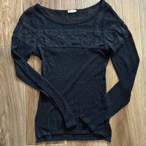 Sheer Black Long Sleeve Lace Top from Free People